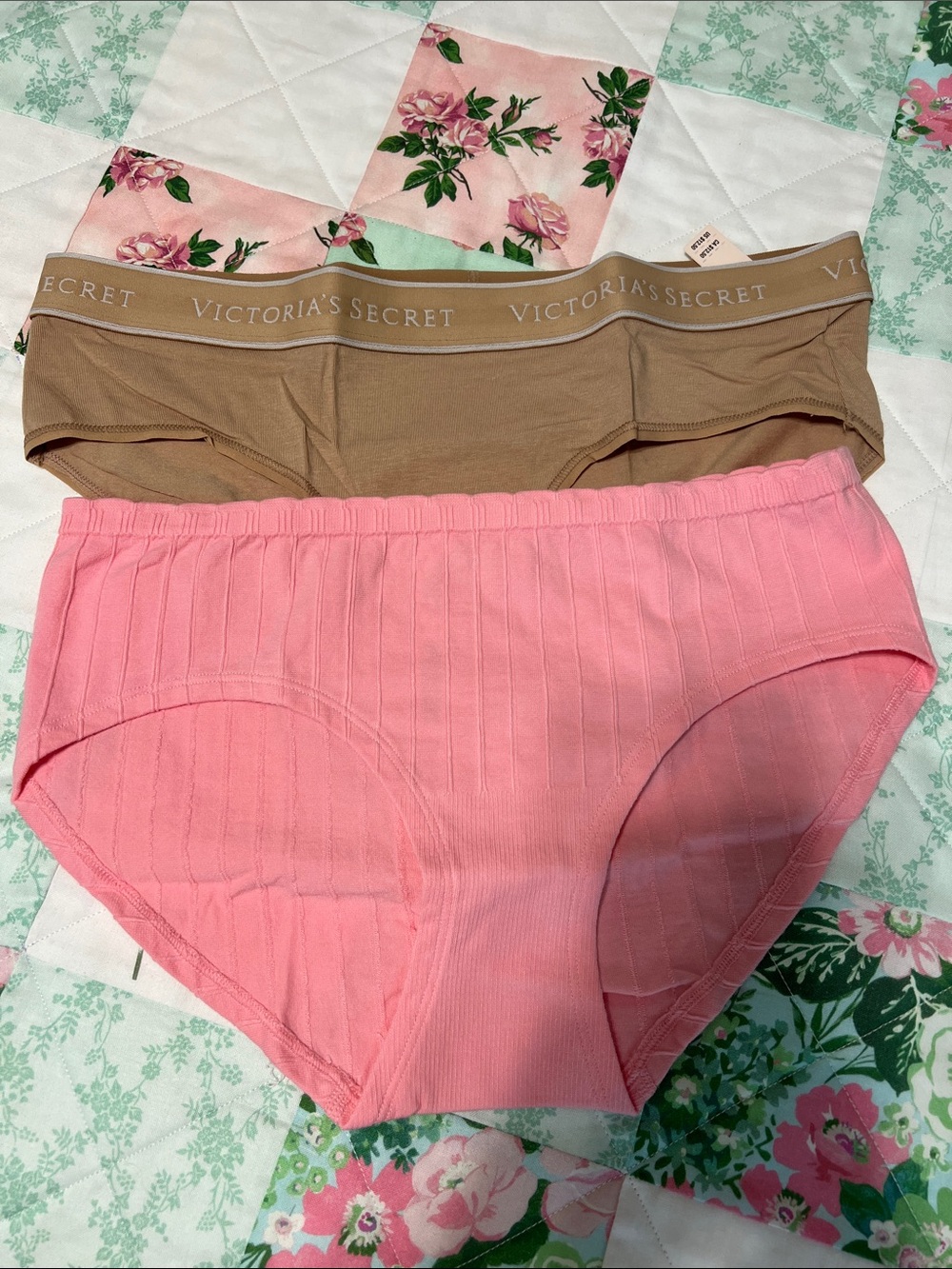 Victoria's Secret Pink Ribbed & Tan Logo Bikini Panty 2-Pack
